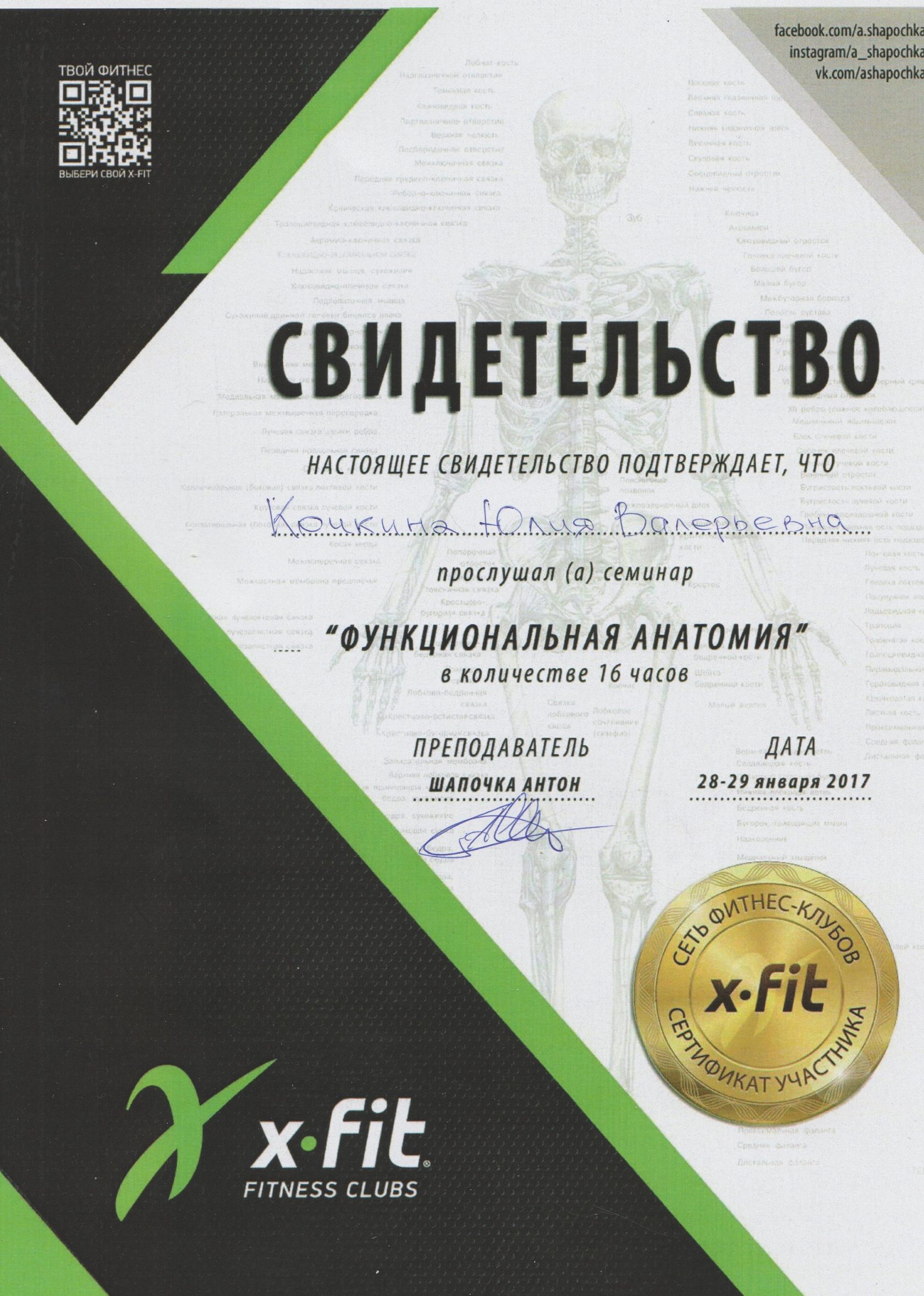 Дипломы и сертификаты Юлии Кочкиной, 16